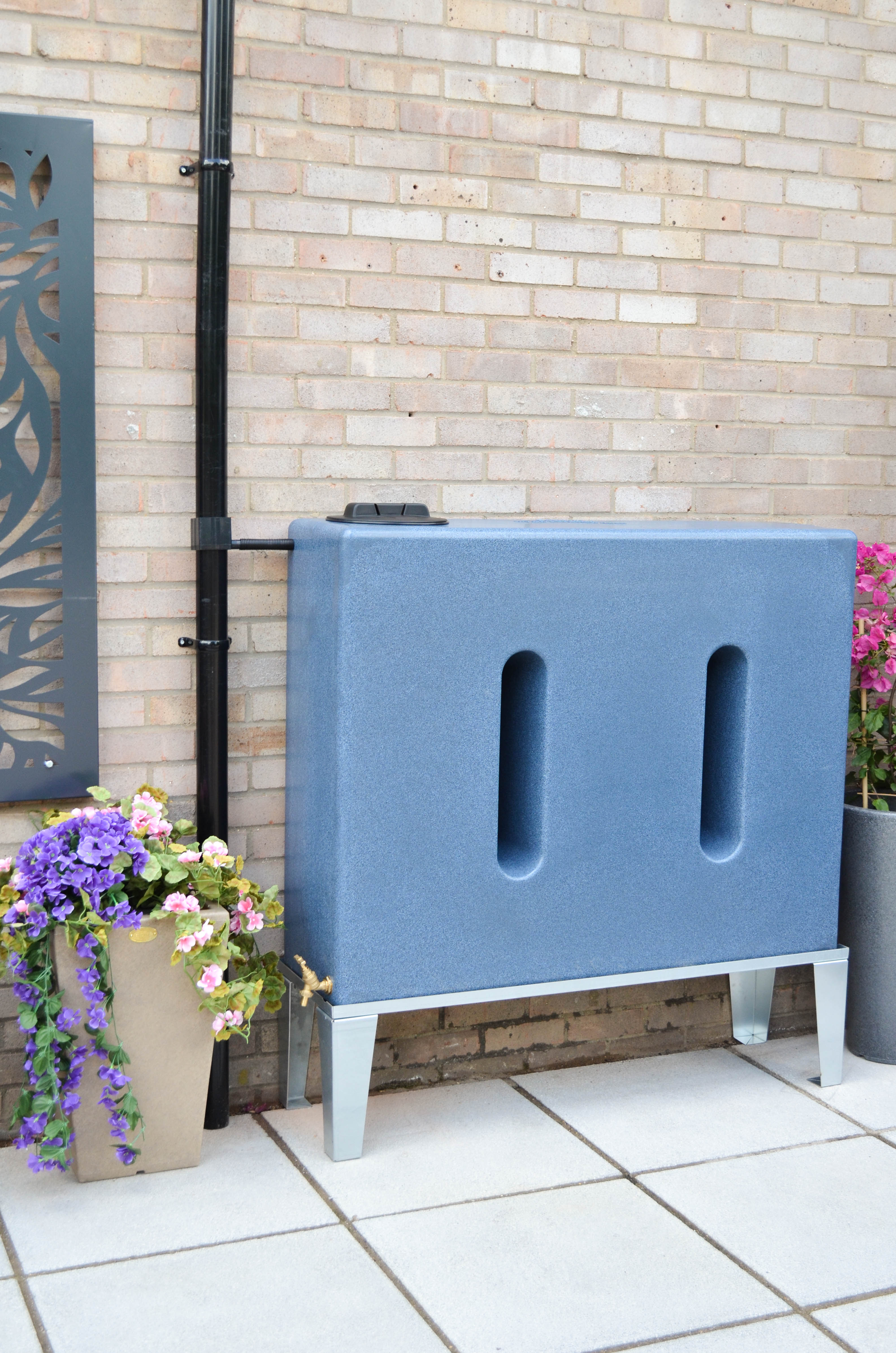 400 Litre Slimline Water Butt in Blue Marble - Double Outlet